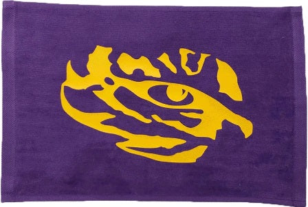 LSU Tigers Louisiana State University Purple Rally Towel Yellow Vinyl Logo 11" x 18" 100% Cotton- Eye
