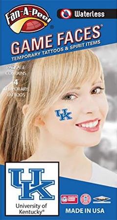 University of Kentucky (UK) Wildcats – Waterless Peel & Stick Temporary Spirit Tattoos – 4-Piece – Blue/White UK Logo