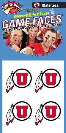 University of Utah Utes – Waterless Peel & Stick Temporary Spirit Tattoos – 4-Piece – Waterless, Red, 1 Count
