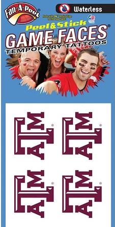 Texas A&M – Waterless Temporary Spirit Tattoos – 4-Piece – Maroon/White T A M Logo
