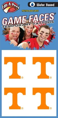 Tennessee Volunteers Vols – Water Based Temporary Spirit Tattoos – 4-Piece – "T"