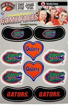 Florida Gators– Waterless Peel & Stick Temporary Tattoos – 10-Piece Combo – 6 Spirit Tattoos & 4 Eye Strips