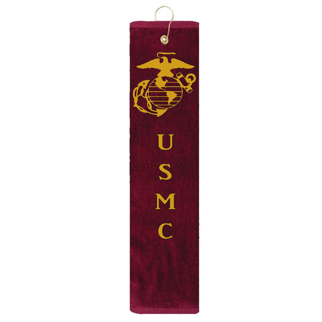 Marine Corps EGA USMC Military Tri-fold Golf Towel with Grommet & Hook 16" x 26" Burgundy Gold