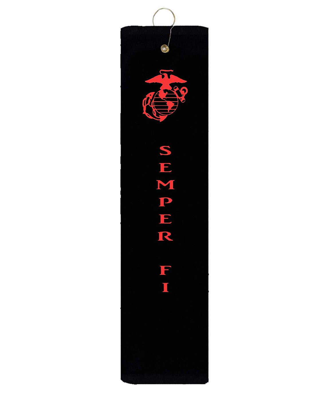 Marine Corps EGA Semper Fi USMC Veteran Military Tri-fold Golf Towel with Grommet & Hook 16" x 26" Black Red