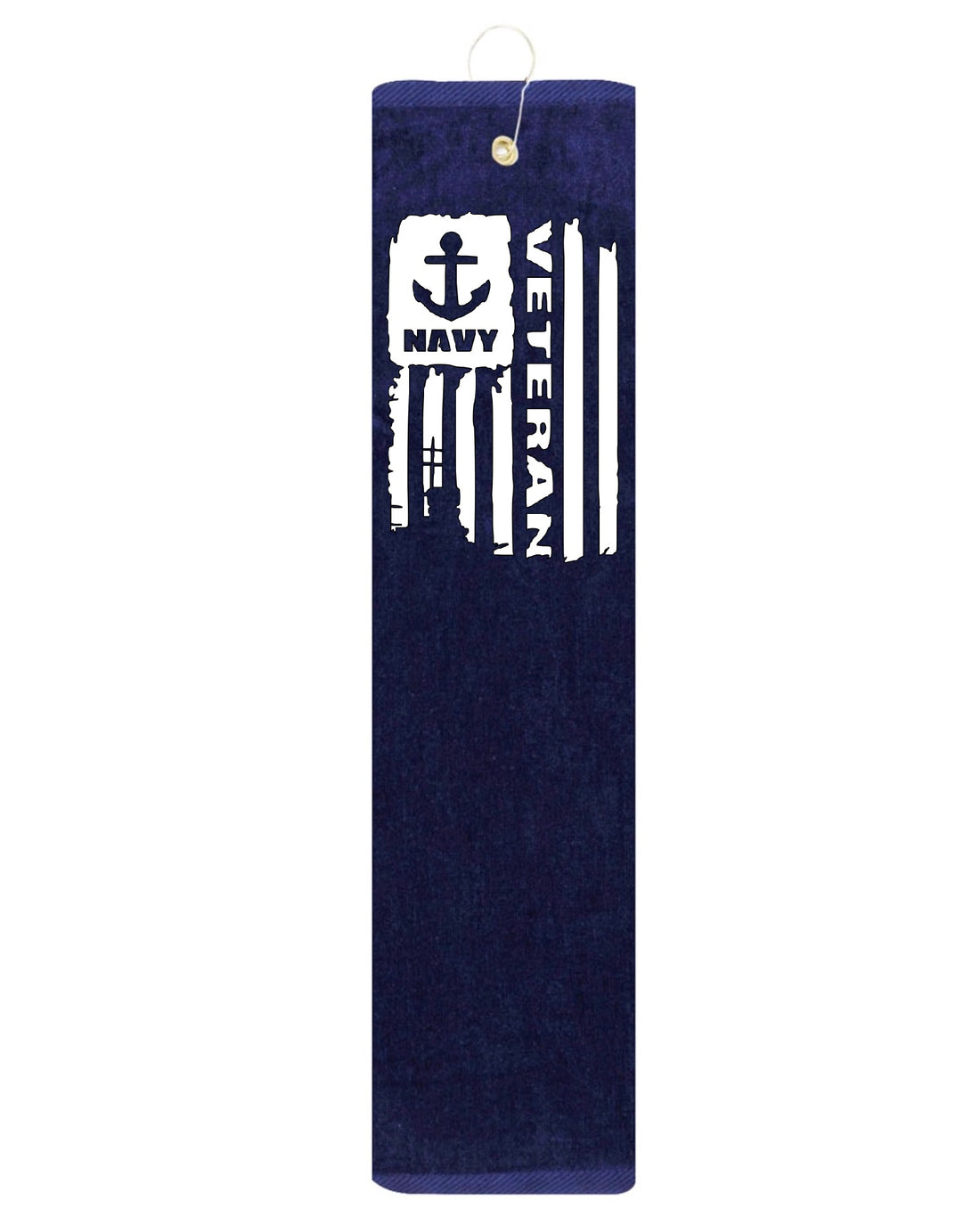 Distressed Flag United States Navy Veteran Sailor Military Tri-fold Golf Towel with Grommet & Hook 16" x 26" Navy White