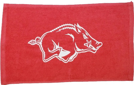 University of Arkansas Razorbacks Red Rally Towel White Vinyl Logo 11" x 18" 100% Cotton