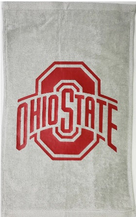 THE Ohio State University OSU Buckeyes Gray Rally Towel Scarlet Vinyl Logo 11" x 18"