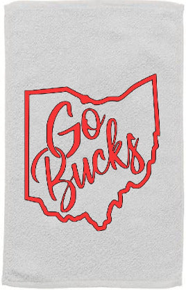 Go Bucks THE Ohio State University OSU Buckeyes Brutus Gray Rally Towel Scarlet Vinyl Logo 11" x 18"