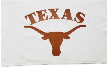 University of Texas Longhorns White Rally Towel Burnt Orange Vinyl Logo 11" x 18" 100% Cotton