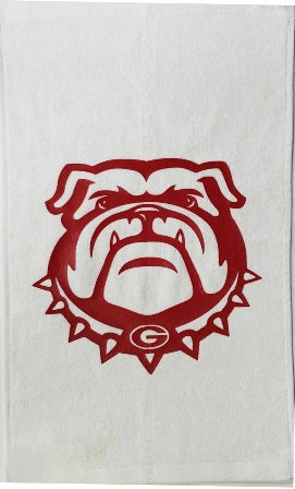 University of Georgia Bulldogs DAWGS White Rally Towel Red Vinyl Logo 11" x 18" 100% Cotton