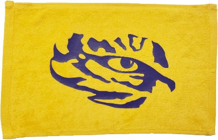 LSU Tigers Louisiana State University Gold Rally Towel Purple Vinyl Logo 11" x 18" 100% Cotton- Eye