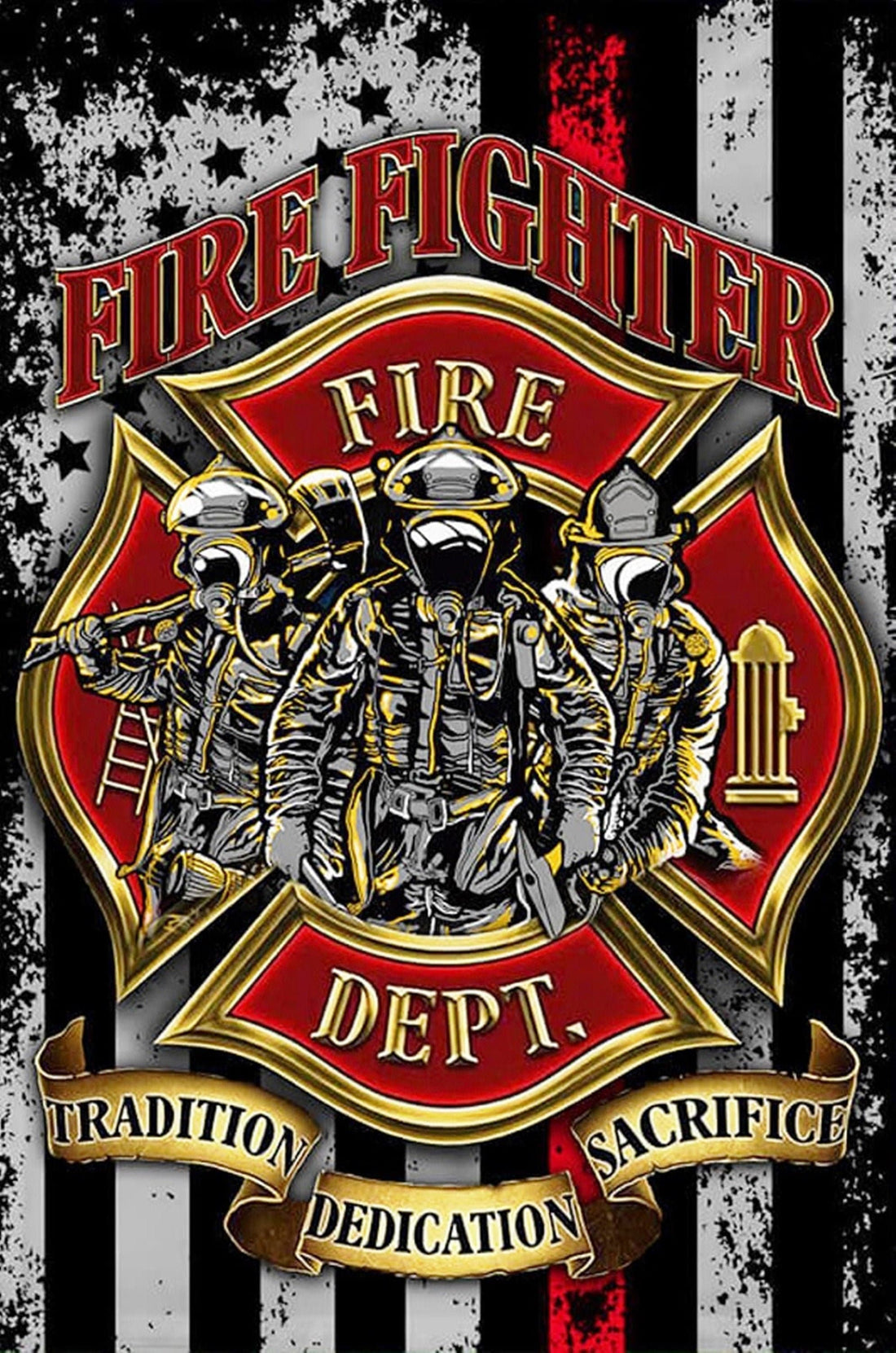 Firefighter Tradition Dedication Sacrifice Sublimated Double Sided Deluxe Garden Flag 3ply 600 Denier 110 Knitted Polyester SGF019
