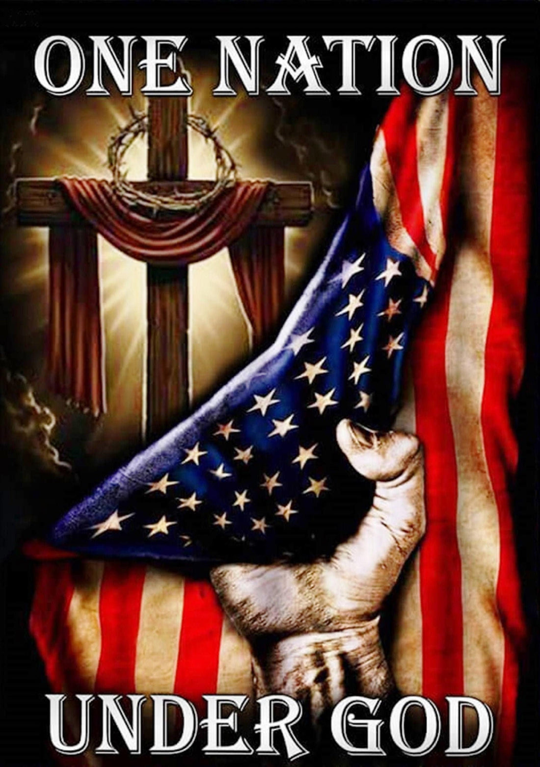 One Nation Under God Cross American Flag Sublimated Double Sided Deluxe Garden Flag 3ply 600 Denier 110 Knitted Polyester SGF020