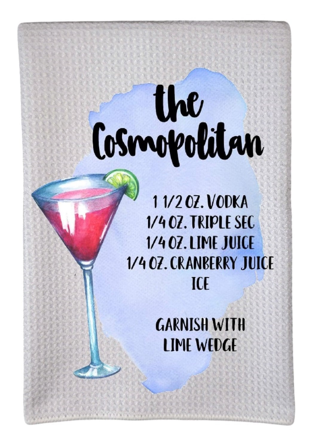 Cosmopolitan Recipe Alcohol Drink 16"x24" Sublimation White Waffle Towel Trifolded 100% Polyester Highly Absorbent Kitchen Dish Towel wwt003