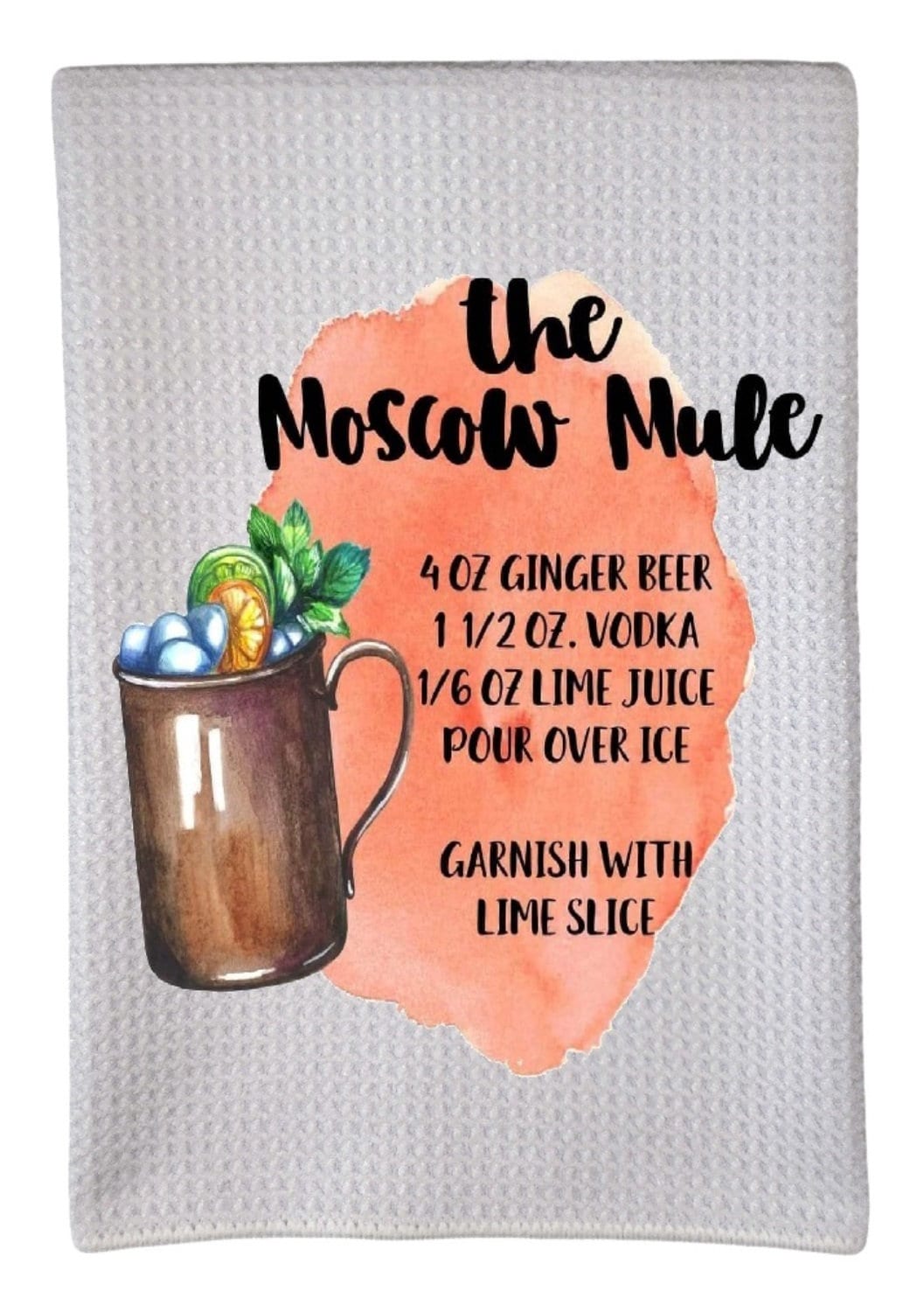 Moscow Mule Recipe Alcohol Drinks 16"x24" Sublimation White Waffle Towel Trifolded 100% Polyester Highly Absorbent Kitchen Dish Towel wwt009