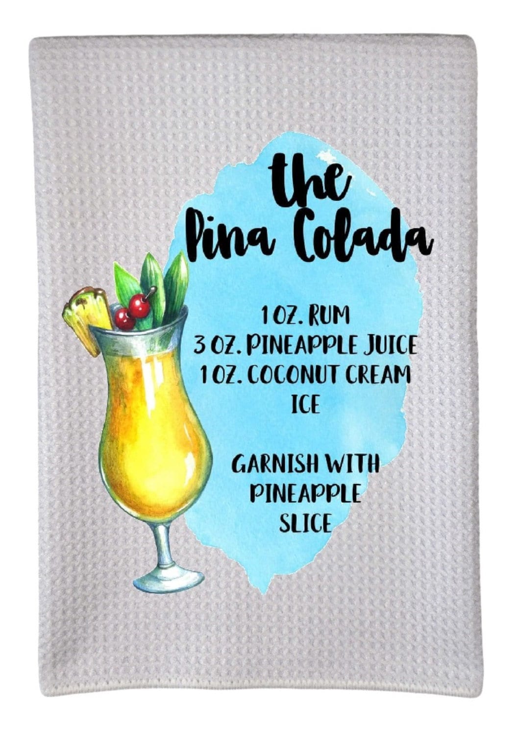 Pina Colada Recipe Alcohol Drinks 16"x24" Sublimation White Waffle Towel Trifolded 100% Polyester Highly Absorbent Kitchen Dish Towel wwt010