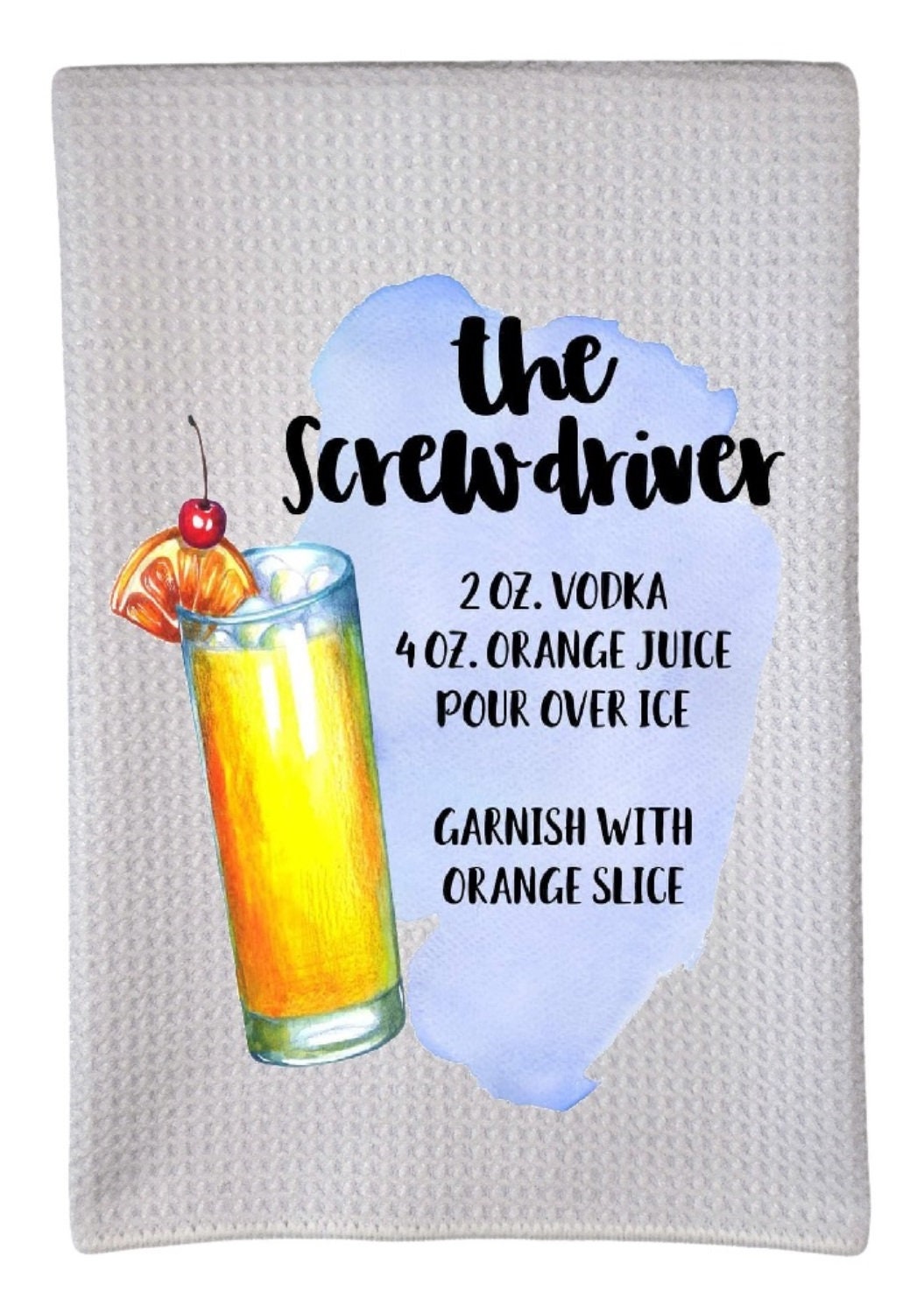 Screwdriver Recipe Alcohol Drinks 16"x24" Sublimation White Waffle Towel Trifolded 100% Polyester Highly Absorbent Kitchen Dish Towel wwt011