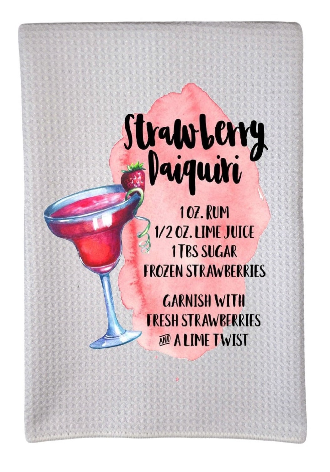 Strawberry Daiquiri Recipe Alcohol Drinks 16"x24" White Waffle Towel Trifolded 100% Polyester Highly Absorbent Kitchen Dish Towel wwt013