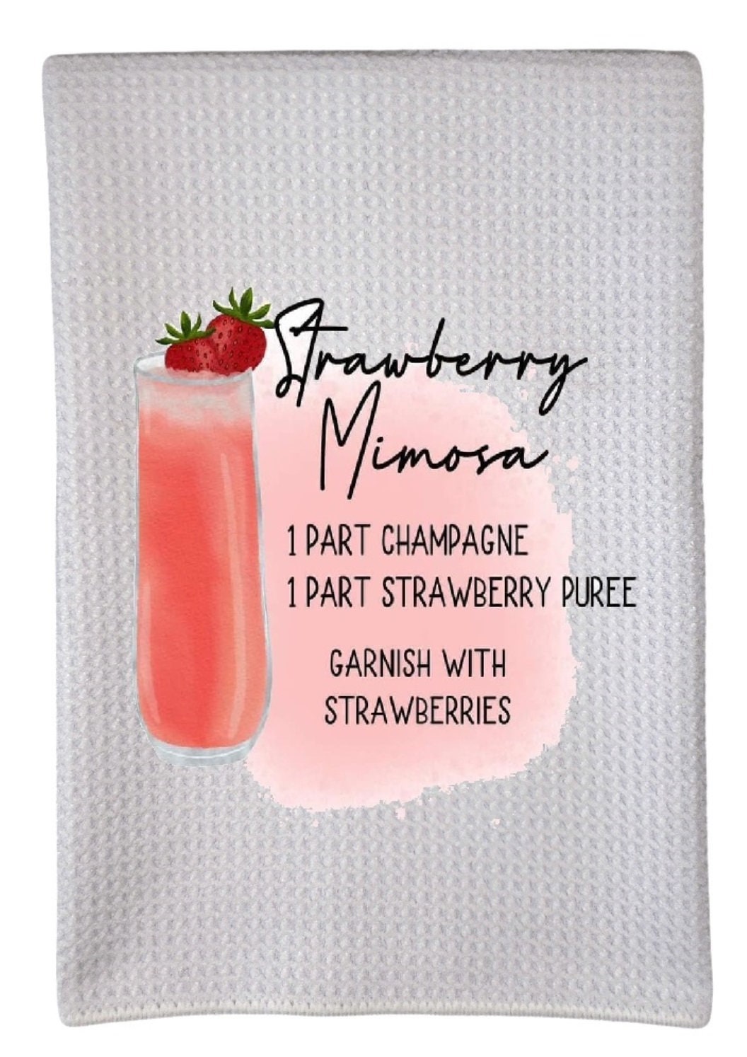 Strawberry Mimosa Recipe Alcohol Drinks 16"x24" White Waffle Towel Trifolded 100% Polyester Highly Absorbent Kitchen Dish Towel wwt014