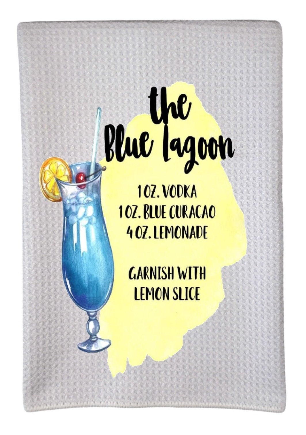 Blue Lagoon Recipe Alcohol Drinks 16"x24" Sublimation White Waffle Towel Trifolded 100% Polyester Highly Absorbent Kitchen Dish Towel wwt002