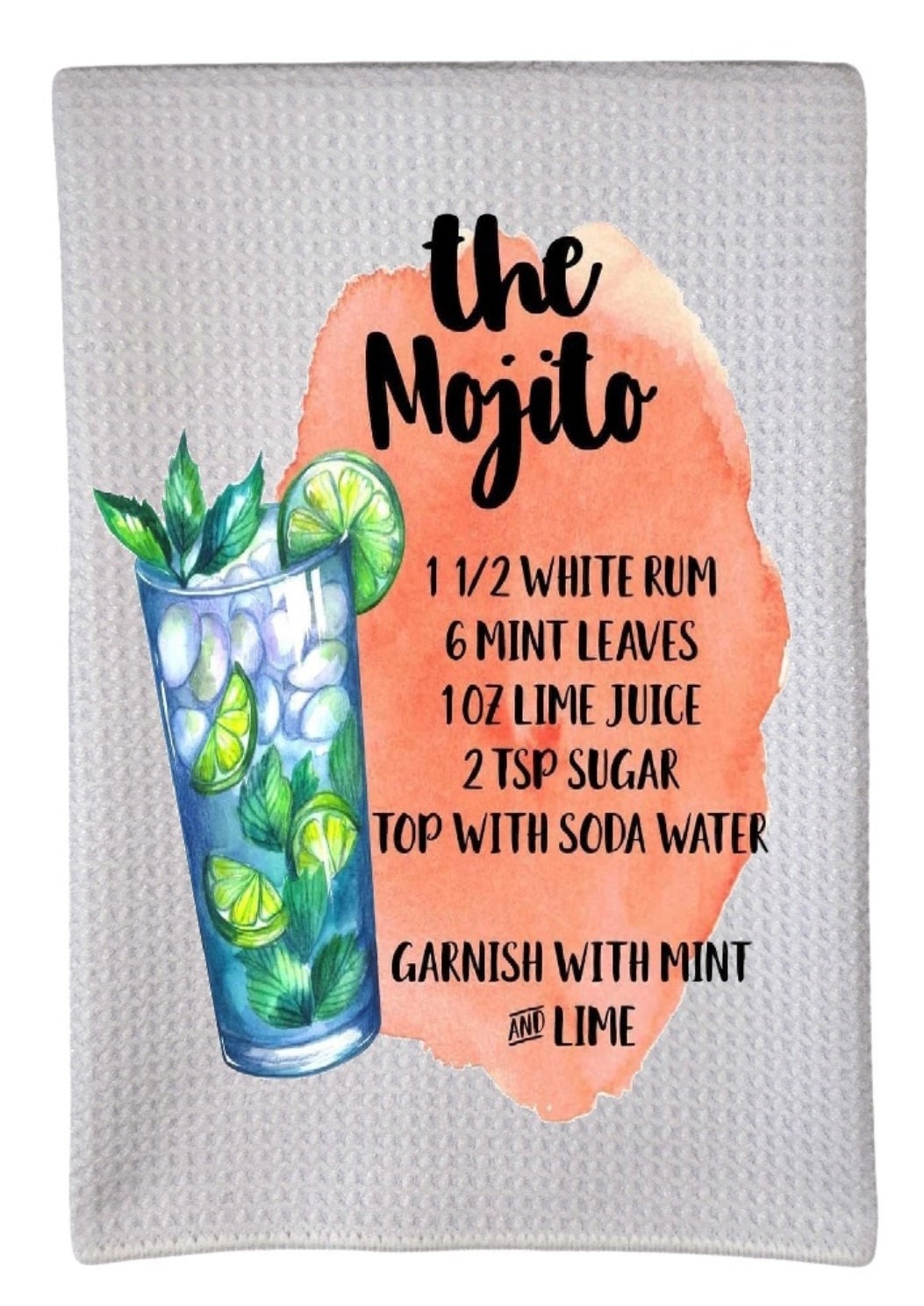 Mojito Recipe Alcohol Drinks 16"x24" Sublimation White Waffle Towel Trifolded 100% Polyester Highly Absorbent Kitchen Dish Towel wwt008