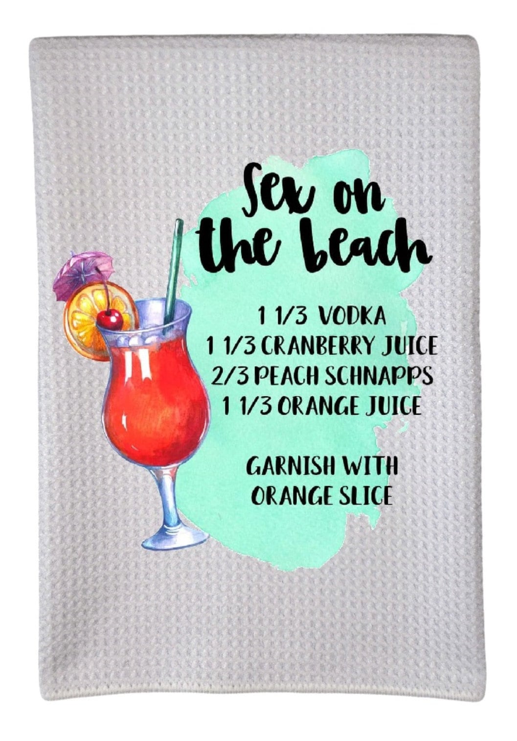 Sex on the Beach Recipe Alcohol Drinks 16"x24" White Waffle Towel Trifolded 100% Polyester Highly Absorbent Kitchen Dish Towel wwt012