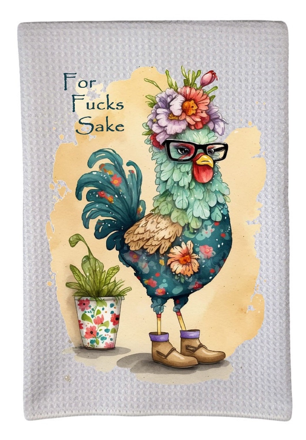 Fancy Chick For F*cks Sake Chicken 16"x24" Sublimation White Waffle Towel Trifold 100% Polyester Absorbent Kitchen Dish Towel wwt017