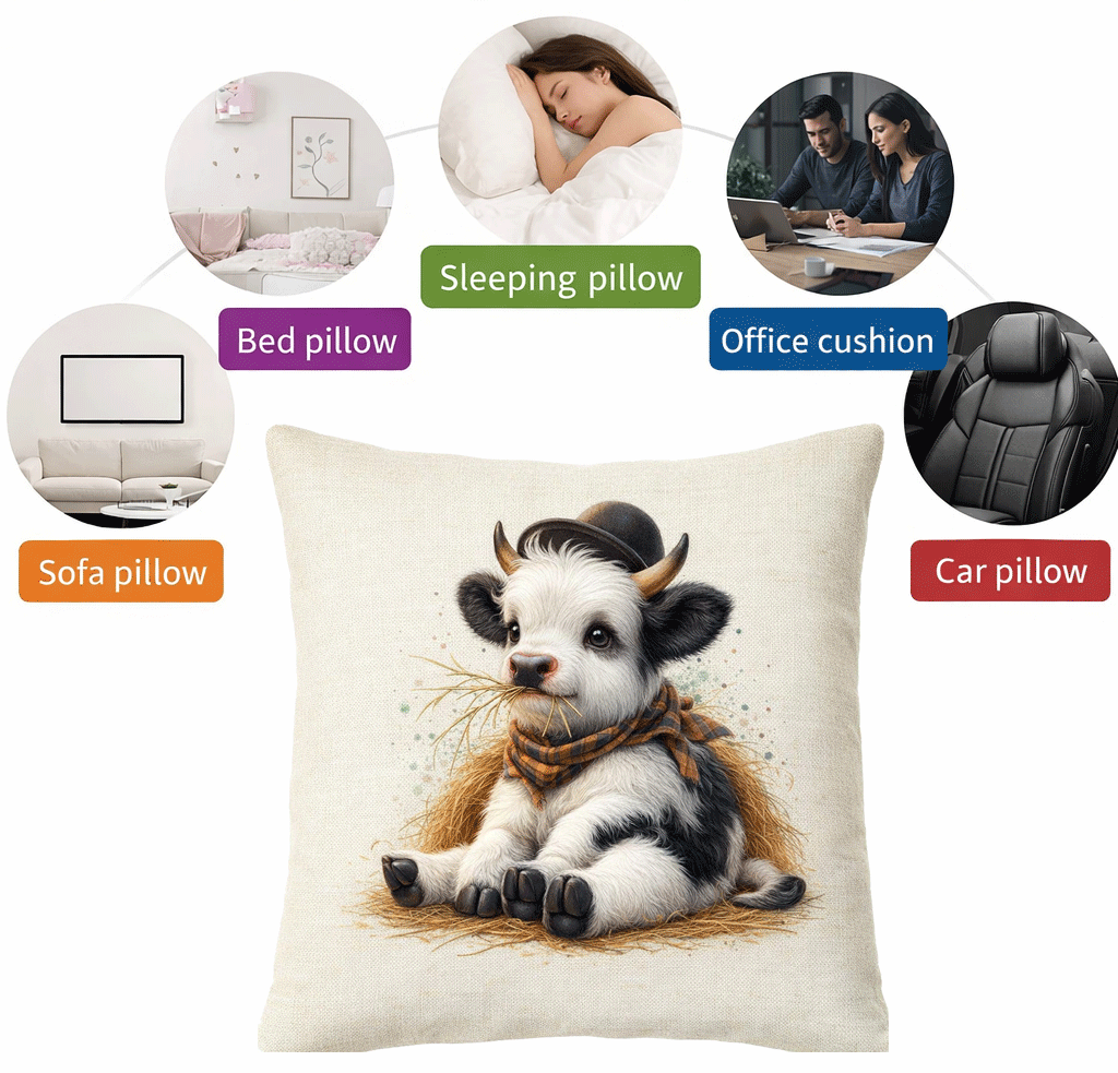 Set of 2 - Throw Pillows (with Inserts) Highland Cow 18" x 18" Home Decor DZ001