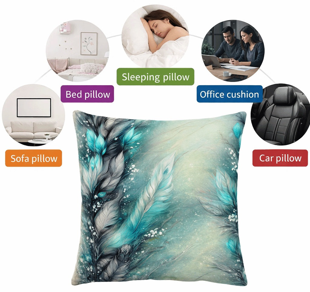 Set of 2 - Throw Pillows (with Inserts) Feathers Abstract Floral 18"x18" DZ046
