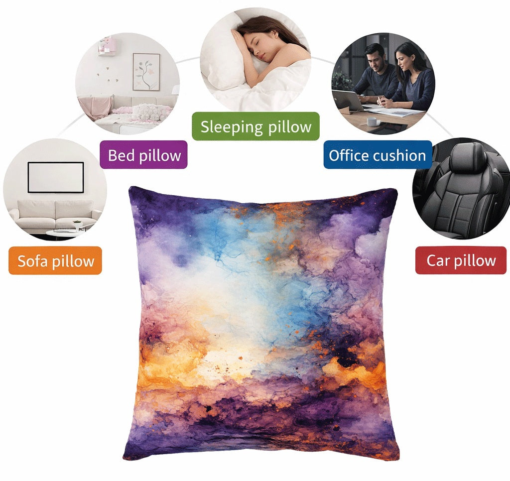 Set of 2 - Throw Pillows (with Inserts) Purple and Orange Abstract 18"x18" DZ127