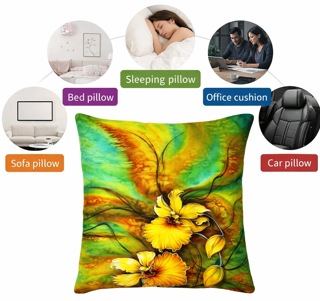 Set of 2 - Throw Pillows (with Inserts) Colorful Flowers Design 18"x18" DZ313