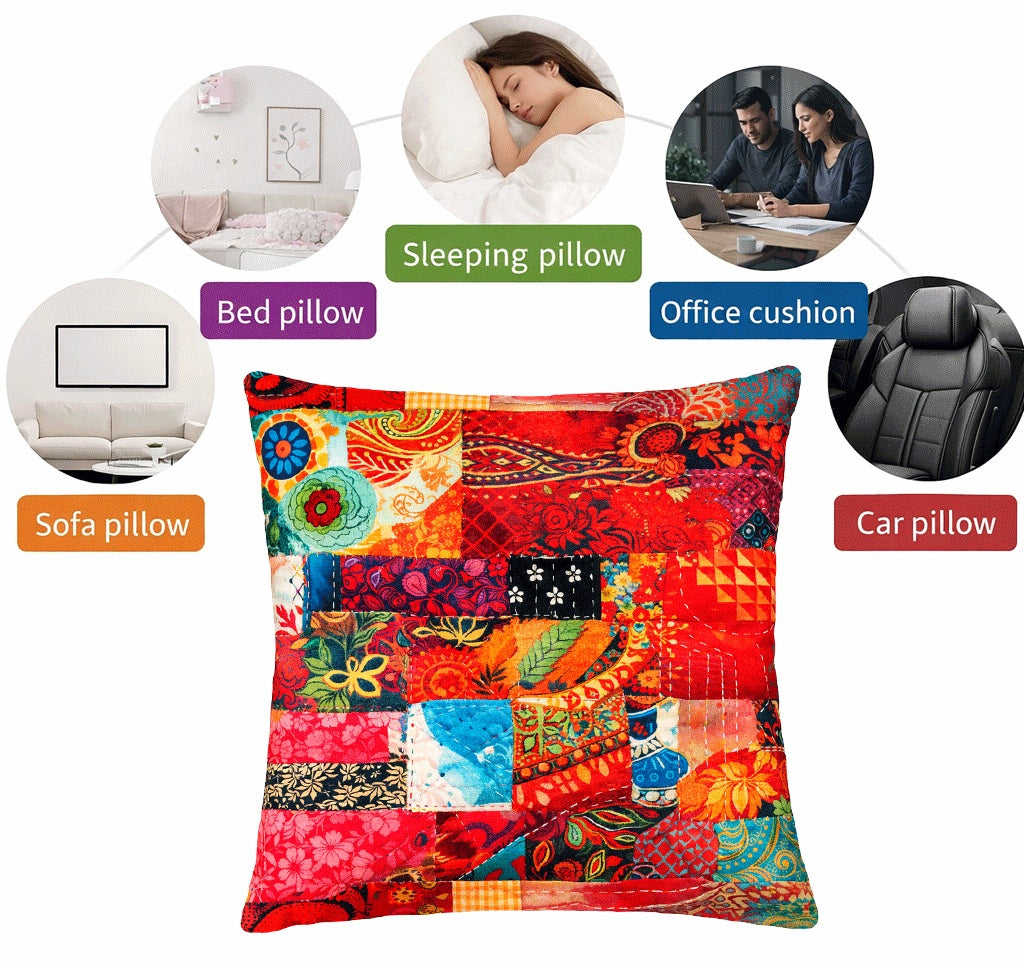 Set of 2 - Throw Pillows (with Inserts) Colorful Patchwork Quilt 18"x18" DZ320
