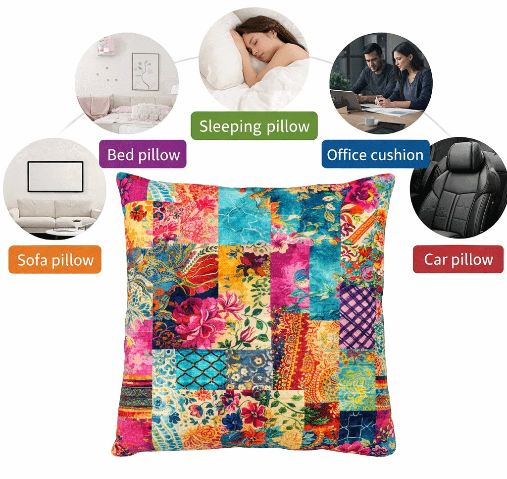 Set of 2 - Throw Pillows (with Inserts) Colorful Patchwork Quilt 18"x18" DZ321
