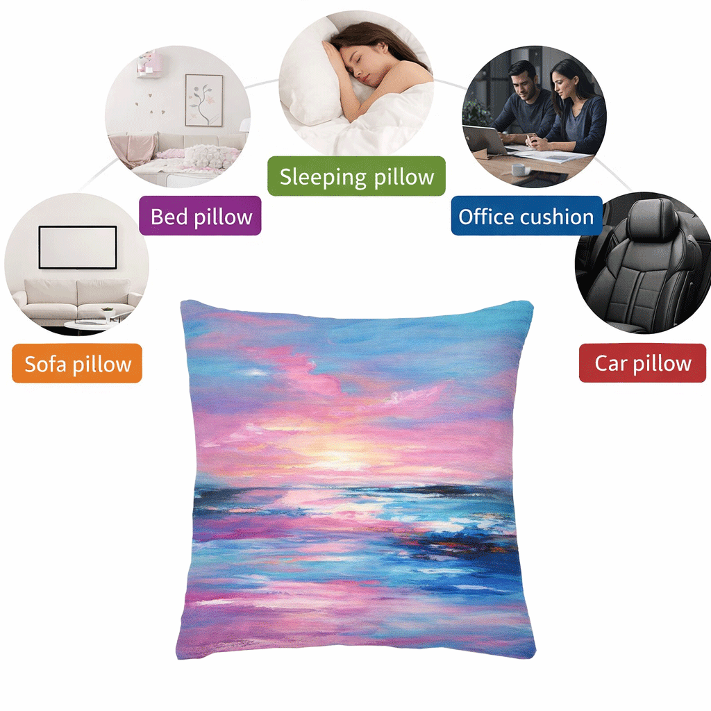 (2) Throw Pillows with Insert Blue Pink Abstract Ocean Art Deco Gift 18x18 DZ333
