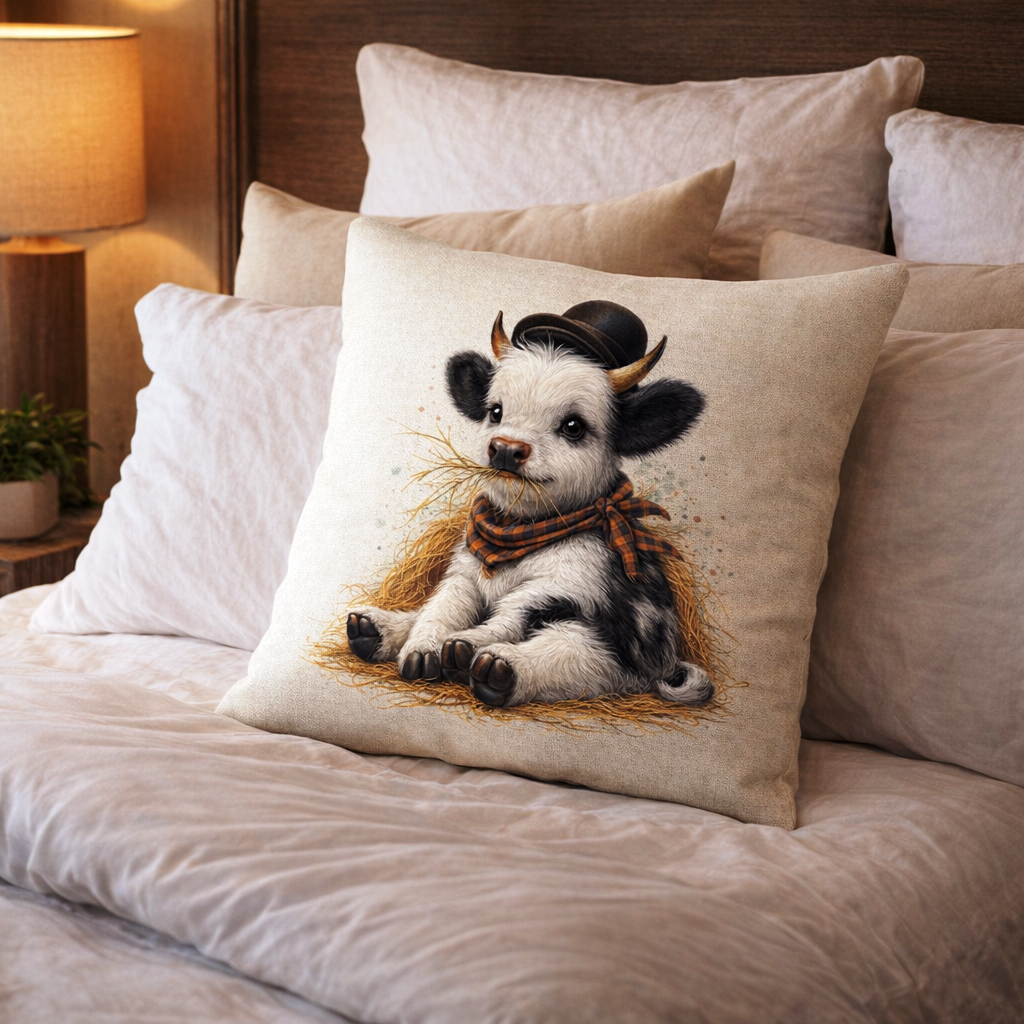Set of 2 - Throw Pillows (with Inserts) Highland Cow 18" x 18" Home Decor DZ001