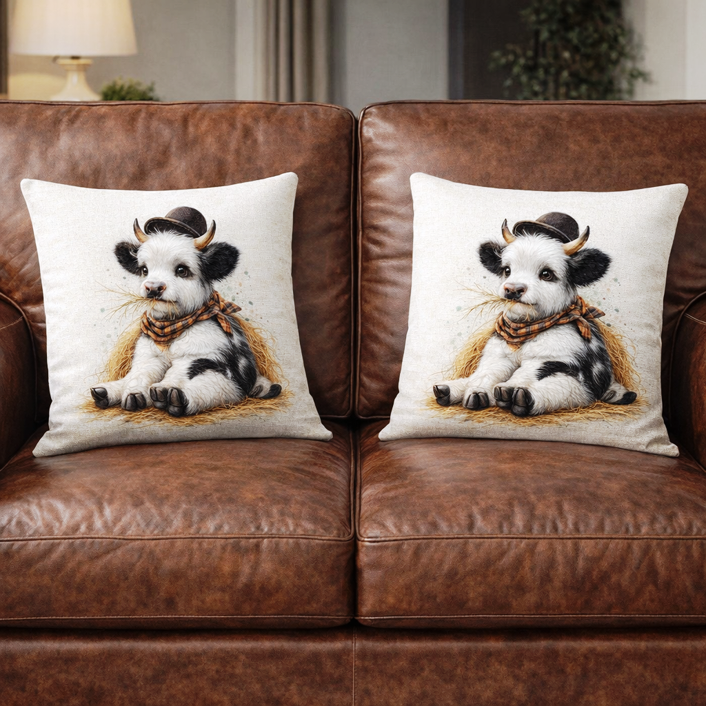 Set of 2 - Throw Pillows (with Inserts) Highland Cow 18" x 18" Home Decor DZ001