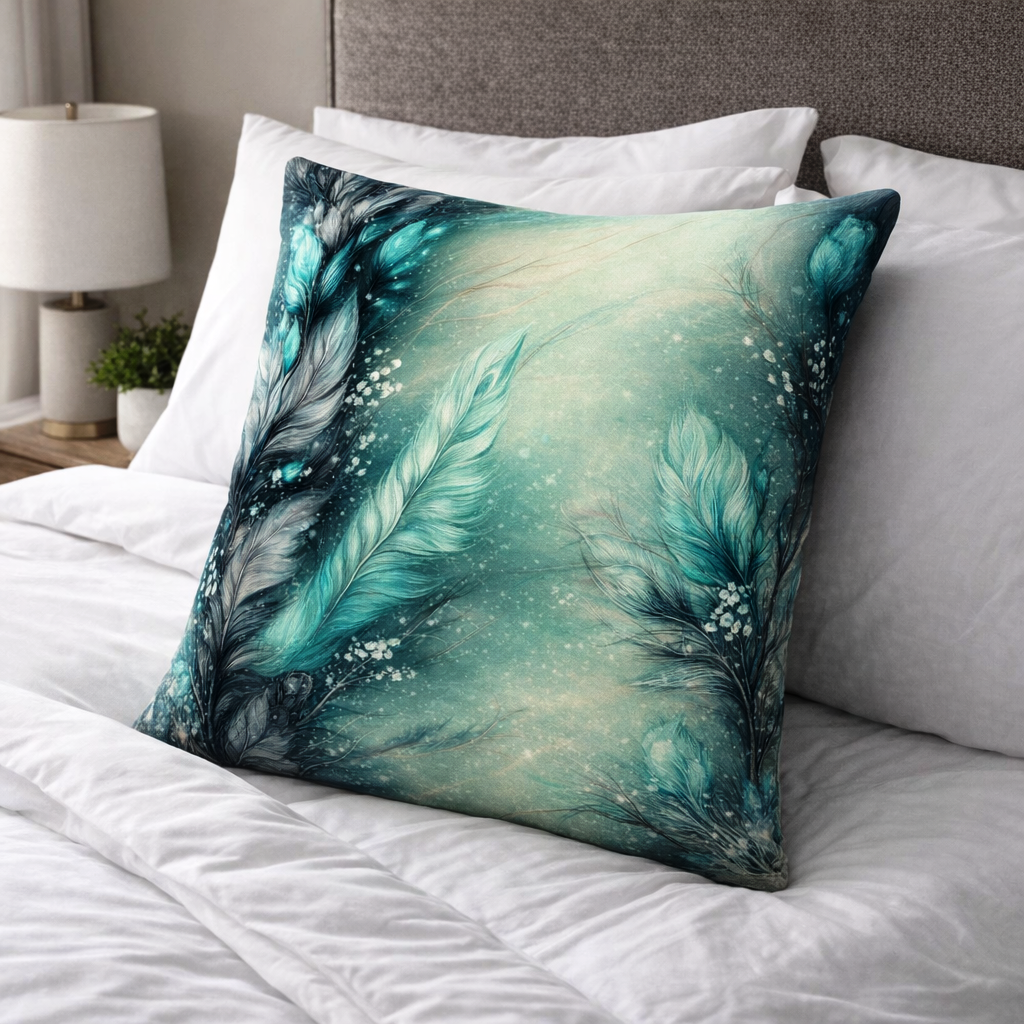 Set of 2 - Throw Pillows (with Inserts) Feathers Abstract Floral 18"x18" DZ046