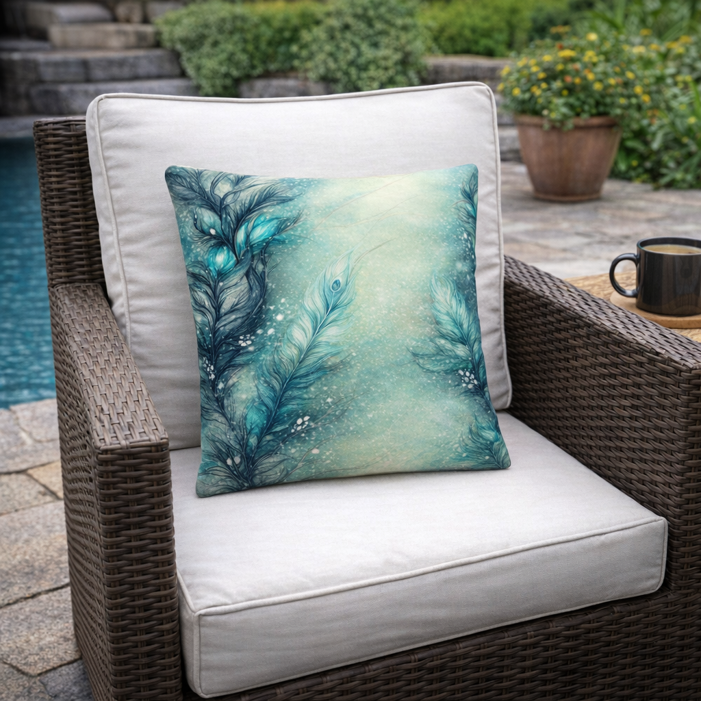 Set of 2 - Throw Pillows (with Inserts) Feathers Abstract Floral 18"x18" DZ046