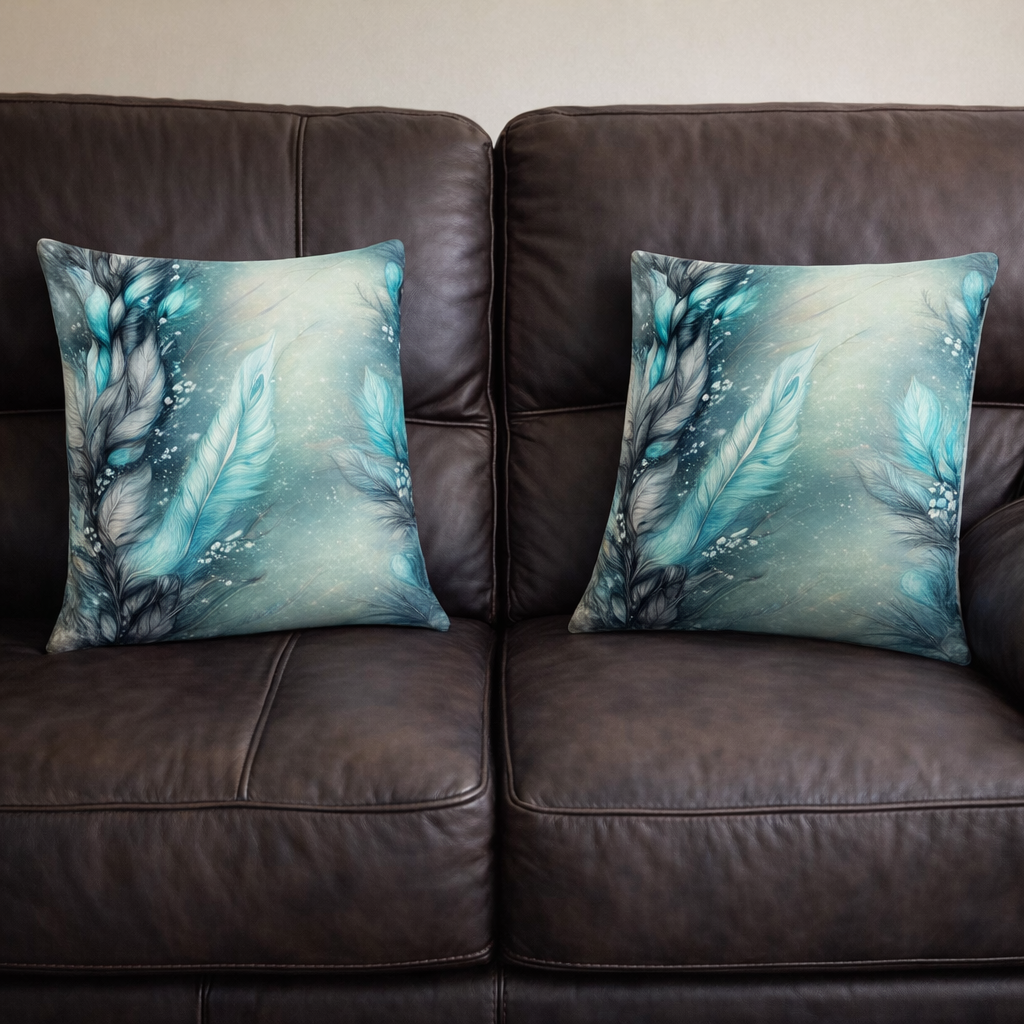 Set of 2 - Throw Pillows (with Inserts) Feathers Abstract Floral 18"x18" DZ046