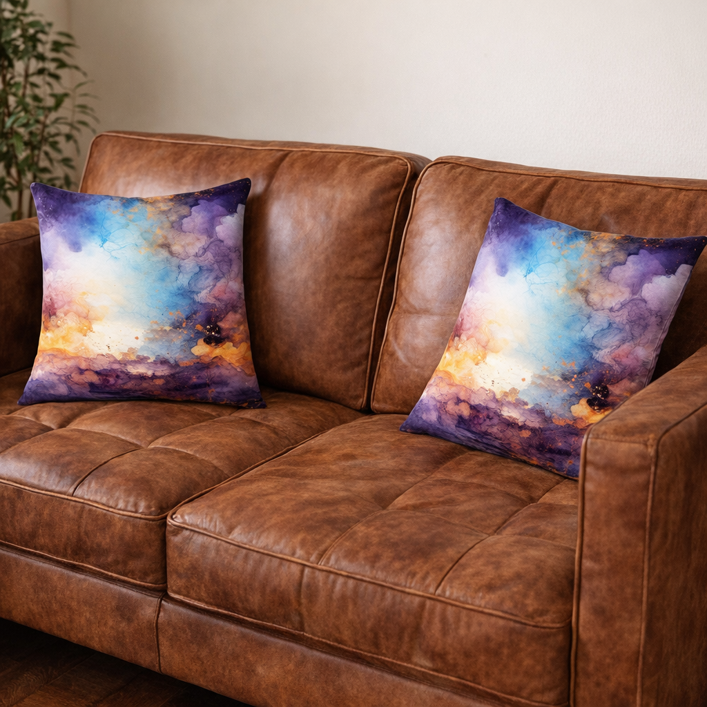 Set of 2 - Throw Pillows (with Inserts) Purple and Orange Abstract 18"x18" DZ127