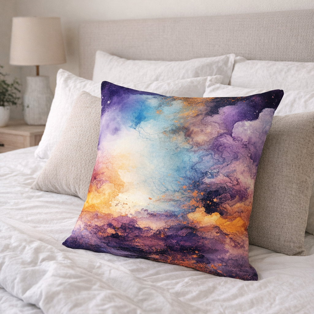 Set of 2 - Throw Pillows (with Inserts) Purple and Orange Abstract 18"x18" DZ127