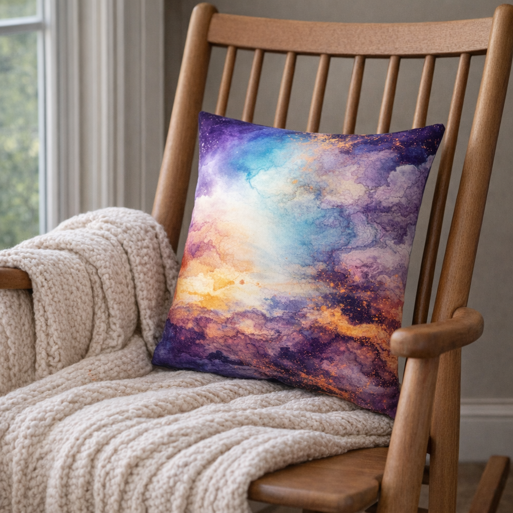 Set of 2 - Throw Pillows (with Inserts) Purple and Orange Abstract 18"x18" DZ127