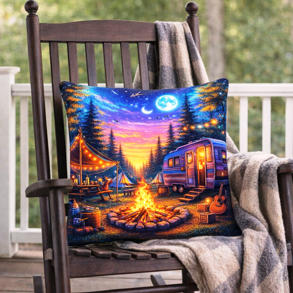 Set of 2 - Throw Pillows (with Inserts) Colorful Campsite Camper 18"x18" DZ128