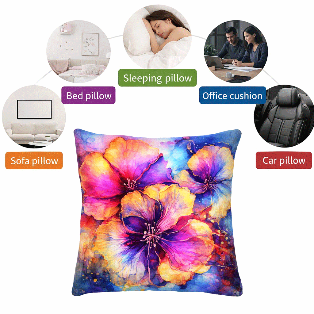 Set of 2 Throw Pillows (with Inserts) Colorful Flower Art Design 18"x18" DZ149