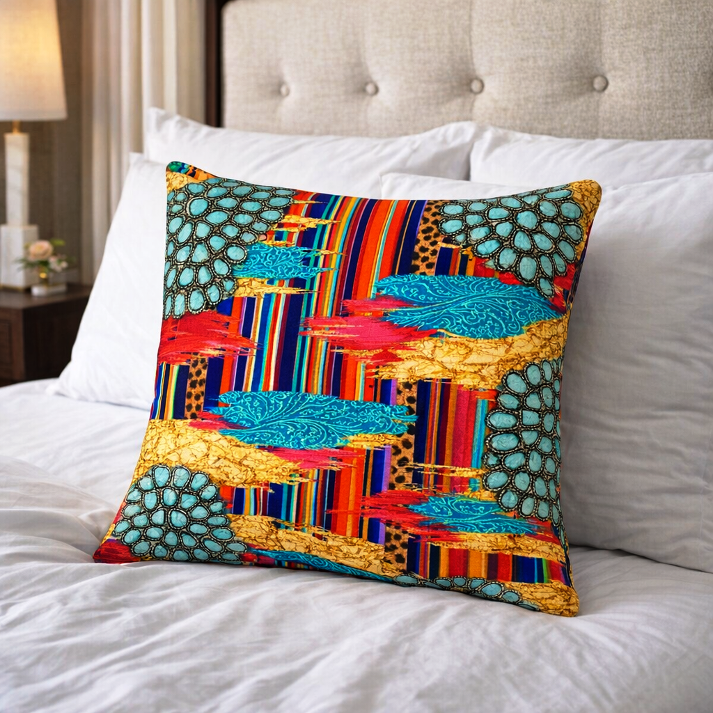 Set of 2 - Throw Pillows (with Inserts) Turquoise Southwest Art 18"x18" DZ150