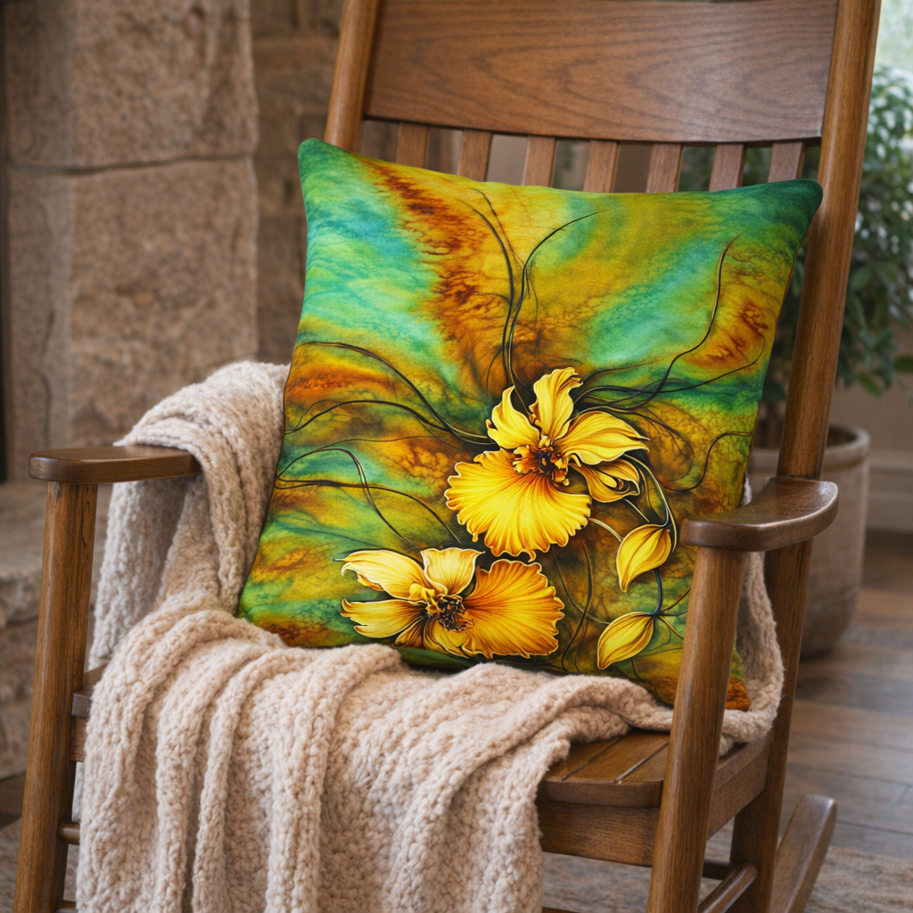 Set of 2 - Throw Pillows (with Inserts) Colorful Flowers Design 18"x18" DZ313