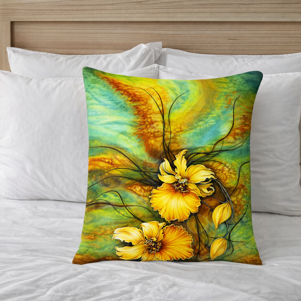 Set of 2 - Throw Pillows (with Inserts) Colorful Flowers Design 18"x18" DZ313
