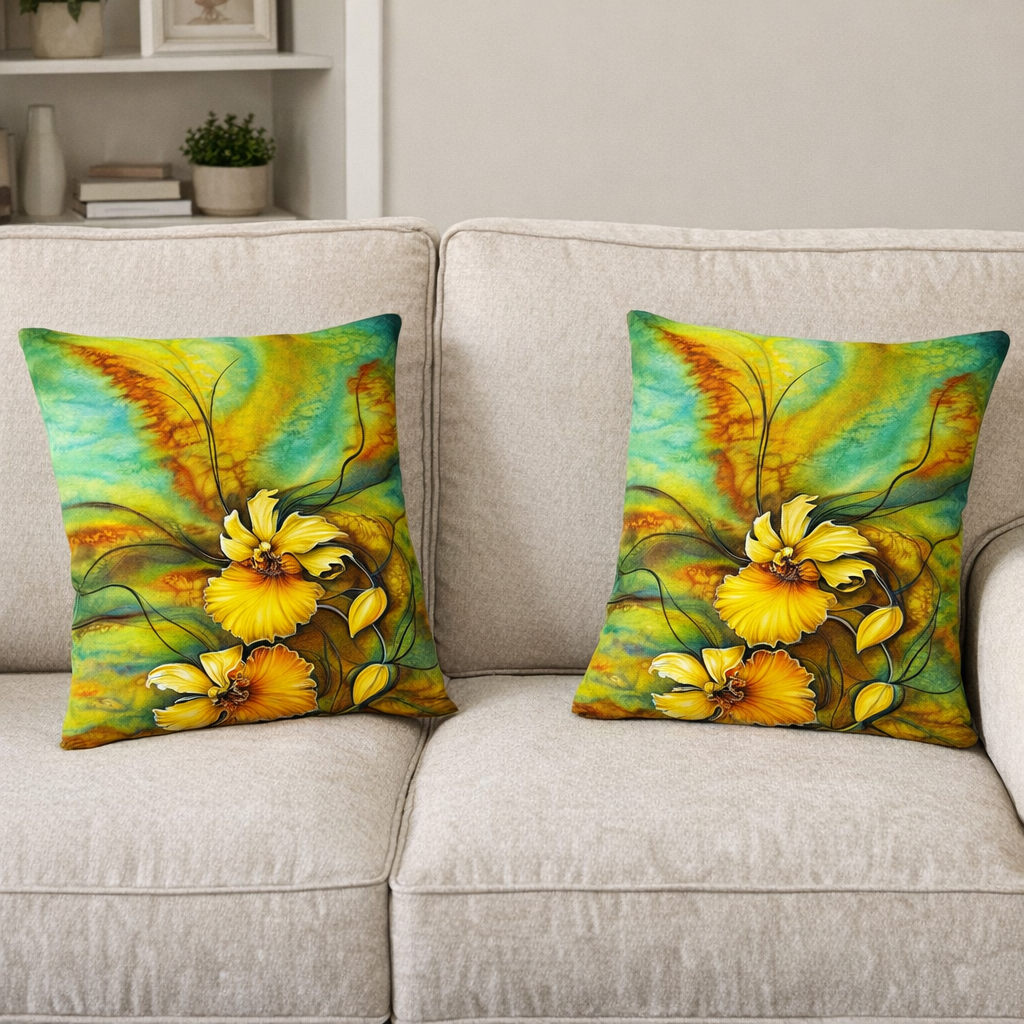 Set of 2 - Throw Pillows (with Inserts) Colorful Flowers Design 18"x18" DZ313