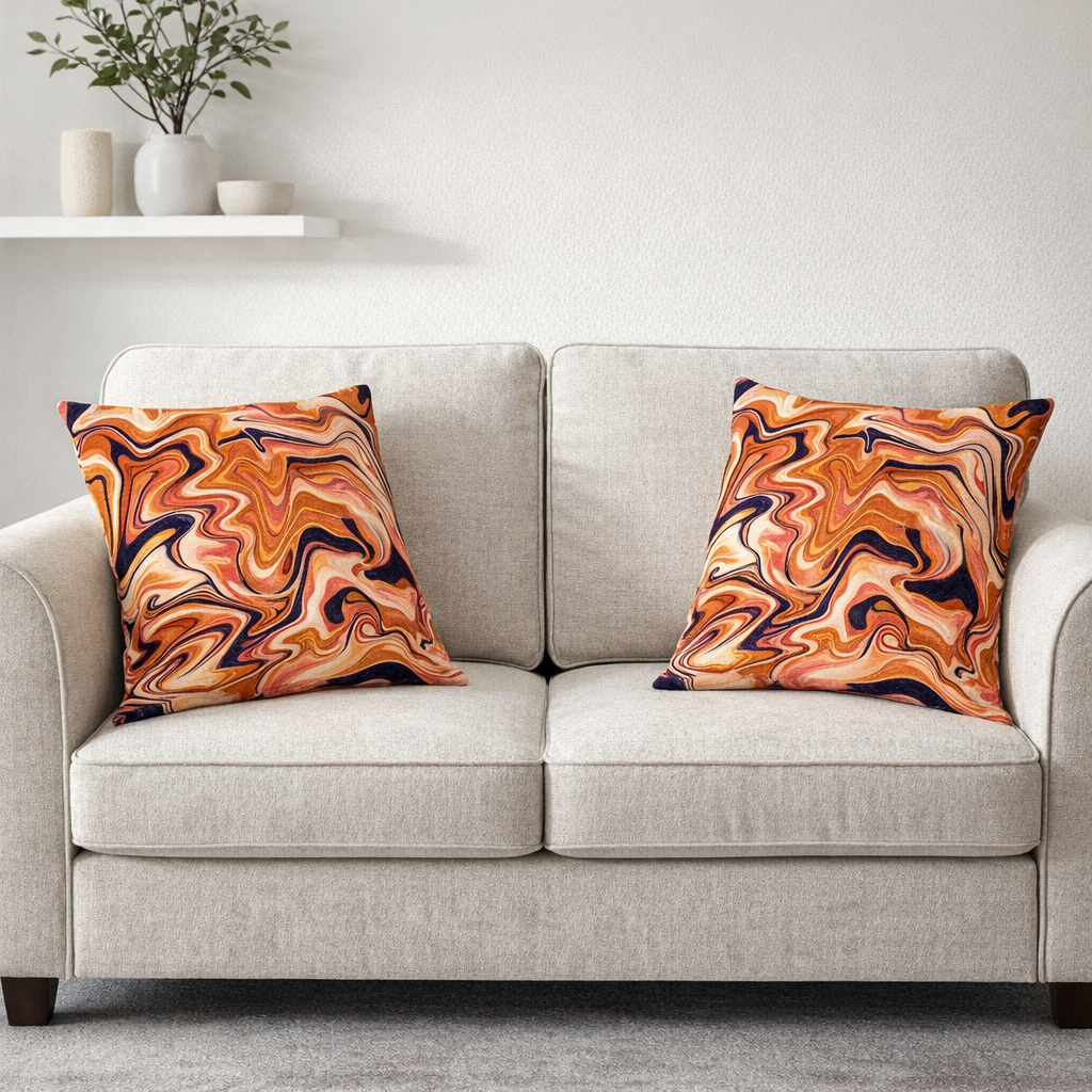 Set of 2 - Throw Pillows (with Inserts) Pinks and Golds Abstract 18"x18" DZ315