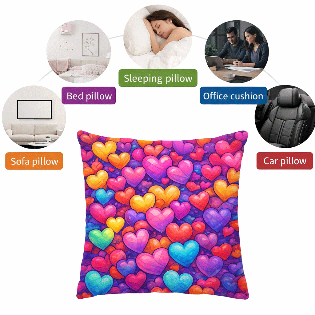Set of 2 Throw Pillows (with Inserts) Colorful Hearts Art Design 18"x18" DZ318